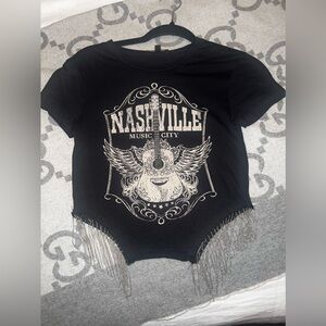 Ruby and lace Nashville tee with metal tassels, size M